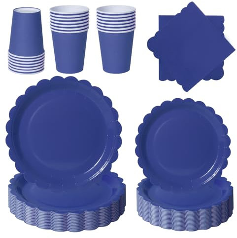PYAILI Stoviglie per Feste 96 Pezzi Blu Scuro Festa della Addobbi Ragazza di Compleanno dei Dambini Articoli per Feste Set Include Piatto Carta Party Tazze Tovaglioli -24 Ospiti