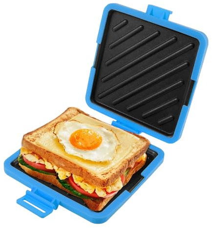 Microwave Toastie Sandwich Maker Wireless Toastie Maker Silicone Microwaveable Cookware Nonstick Plates Heatwave Technology for Cooking Delicious Crispy Sandwiches (Sky Blue)