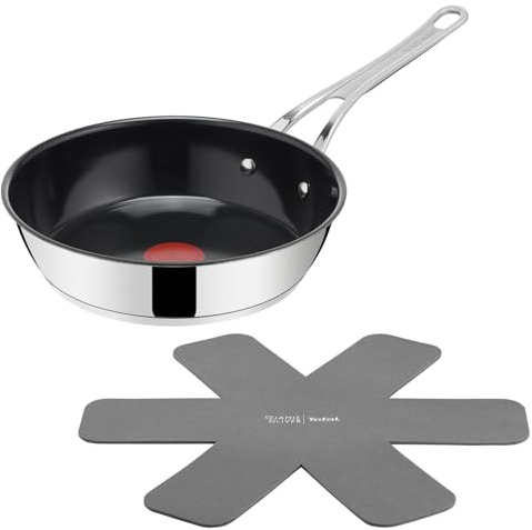Jamie Oliver by Tefal Classic Cook Bratpfanne 24 cm, inkl. Pfannenschoner, antihaftbeschichtete Keramikoberfläche, Thermo-Signal, für alle Herdarten, Edelstahl, H8812S55