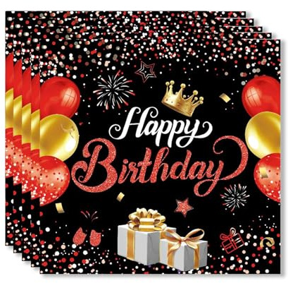 ParPix 20 Stück Happy Birthday Servietten Schwarz Rot, 33x33cm Geburtstags Servietten, Party Serviettens Geburtstag für Junge Mädchen,Tischdeko Geburtstag Papierservietten, Geburtstagsservietten