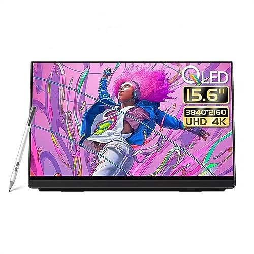 ZKALQECNF Moniteur Portable Moniteur 4K HDR Multifonctionnel de 15.6 Pouces, écran Externe IPS secondaire, résolution 3840x2160, écran d'extension d'hôte de Jeu de Bureau Écrans PC