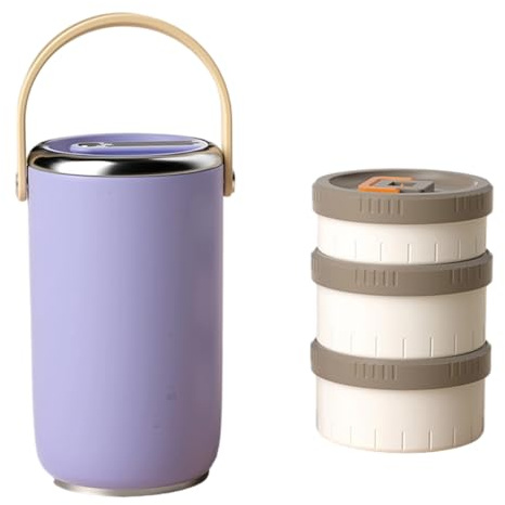 ZEPFJHE Fiambrera de acero inoxidable con aislamiento al vacío para alimentos, a prueba de fugas, con compartimento apilable para estudiantes, lonchera apilable Bentos