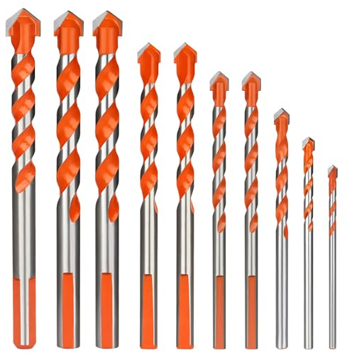 10 Pcs Tile Drill Bit, Professional Drill Bits Set for Tile, Porcelain, Brick, Granite Marble, Glass, Cement, Plastic, Wood, 3/4/5/6/6/8/8/10/10/12mm