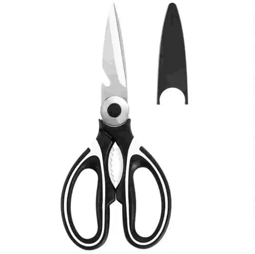 Ciseaux de cuisine multifonctions en acier inoxydable, ciseaux for os de poulet avec couvercle, peuvent être ouverts for couper les noix, noir, 20,8 x 9,3 cm, 1 pièce