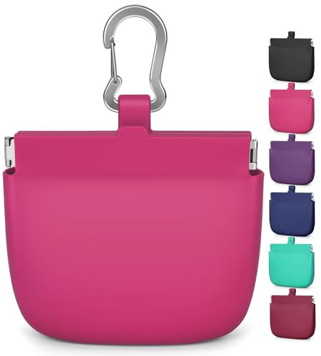 RBibei【One-Hand Access Silicone Dog Treat Pouch, Small Pocket Sized Training Pouch with Pull Tab & Auto Closing Lid for Easy Pet Training & Walking (Hot Pink)
