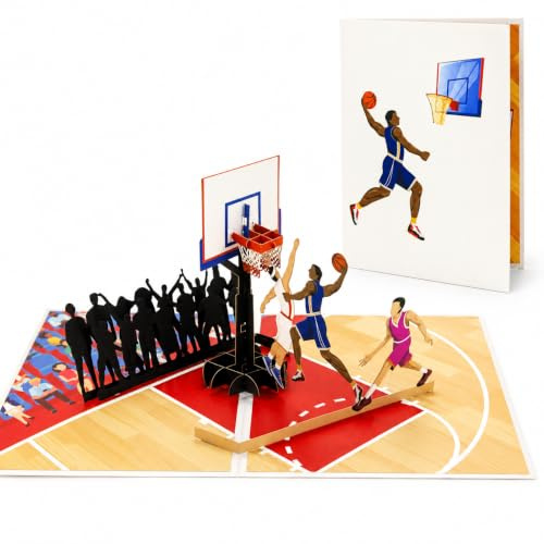DORAFIORA® Pop-Up Karte Basketball Dunk – 3D Karte für Kinder, Männer & Sportfans | Geburtstagskarte, Teamkarte & Trainer-Geschenk | Geschenkidee inkl. Umschlag