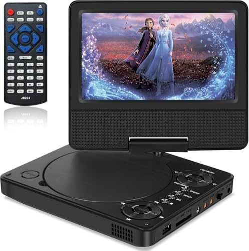 HOPYOP 9 Portable DVD Player for Kids and Car, 7 Swivel Screen with 4-6 Hours Built-in Battery, Car DVD Player with Dual Speakers, Support Sync Screen to TV, USB/SD/Multiple Disc Formats