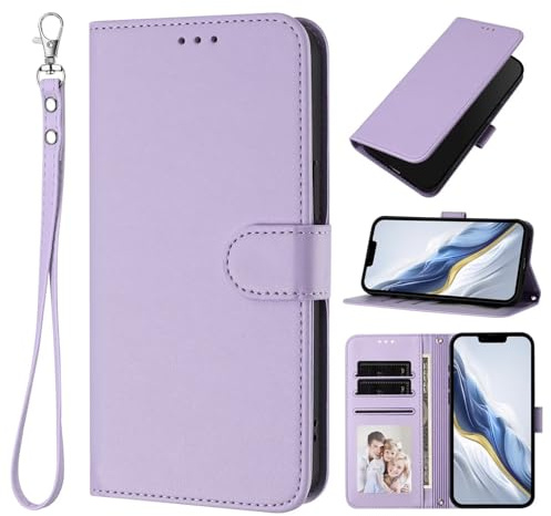 HAOFUGUI Funda Cartera para Moto G22 4G / E32S / E22S 4G, Cubierta de Cuero PU Carcasa, TPU Protección Antigolpes Funda, con Ranuras para Tarjetas Bolsillo y Correa de Muñeca-Morado Claro
