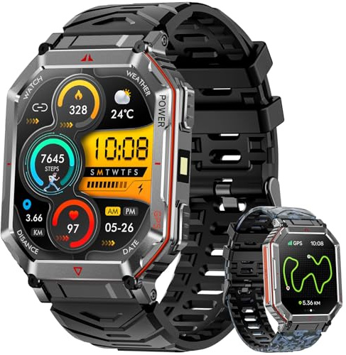 Military Smart Watch for Men, with GPT Voice Assistant/GPS/Bluetooth Call | with Compass/LED Flashlight/AI dial, 2.01 HD Display Smartwatch, Compatible with Android & iOS, with 120+Sport Mode