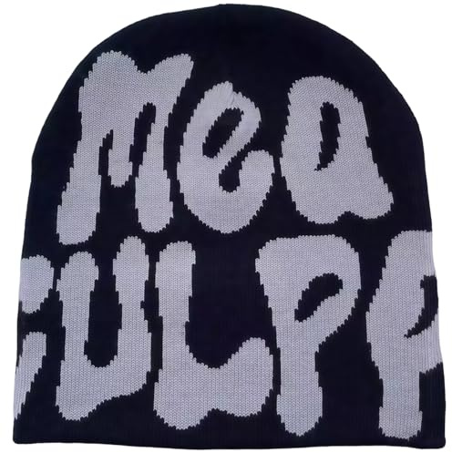 GWAWG Y2K Beanie Womens Beanies Knitted Cool Beanies with Graphic Winter Warm Hat for Women and Men (Black Grey)