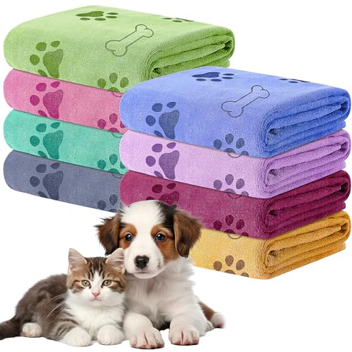 KisSealed 8Pcs Dog Towels for Drying, 55 x 28 Inch Quick Drying Pet Bath Towels Bulk Colorful Pet Grooming Towel Absorbent Microfiber Towel for Small Medium Large Dog Puppy Cat