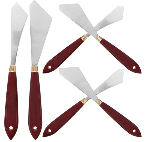 DOITOOL 6pcs Metal Oil Painting Spatula with Wooden Handles Smooth Grip Art Painting Mixing Scraper for Drawing Color Stirring and Texture Creation Suitable for Artists and Painters