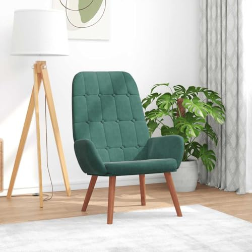 Yunovire Relaxfåtölj, mörkgrön sammet, mysig loungefåtölj med träfötter, 70 x 77 x 94 cm, robust klädselfåtölj för vardagsrum, sovrum, kontor, bekväm enkelfåtölj för vuxna