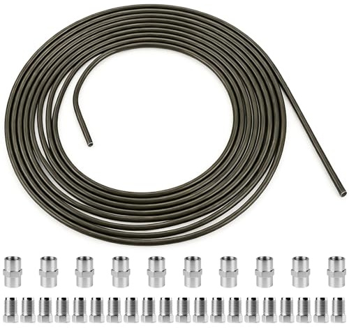 5 M Bremsleitung Set Ø 4,75 mm (3/16 Zoll), Verkupfertes Stahl Bremsrohr inkl. 20 Verschraubungen & 10 Verbinder Passend für Bördelgerät, für Auto PKW & Motorrad