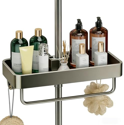 Sauntere Mensola per doccia senza foratura, per asta da doccia rotonda con diametro di 19 mm a 23 mm, scaffale portaoggetti per asta doccia, organizer da bagno, mensola per doccia, supporto shampoo
