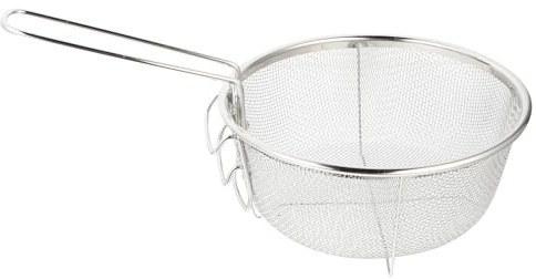 HOMSFOU Colador de Acero Inoxidable Plegable para Freír Mango Resistente al Calor, Cesta Filtrante Redonda para Papas Fritas y Pollo, Espumadera para Cocina y Freidora, Utensilio de