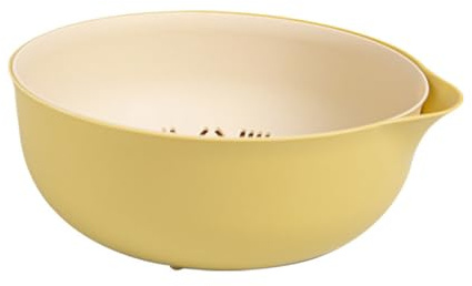 WOFASHPURET Colador de Verduras Amarillo con Palangana para Lavar y Escurrir, Cesta de Drenaje de Plástico para Cocina, Organizador Práctico para Frutas y Alimentos, Utensilio de Cocina