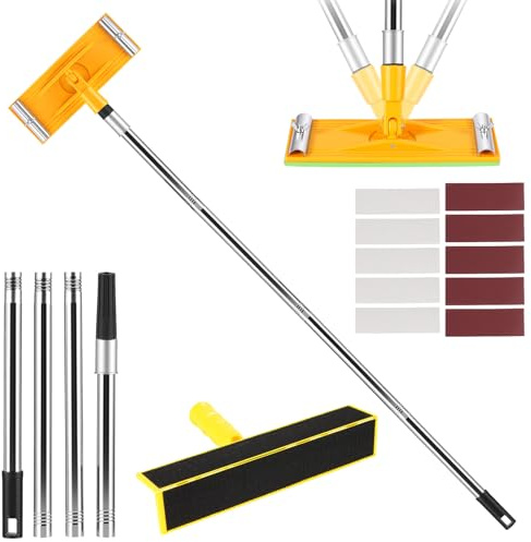 47.2 inch Pole Drywall Sander, Pole Sander with Corner Sander, Extension Pole & 10PCS Sandpaper, 360 Degree Rotation Drywall Sanders, Polishing Sanding Tool for Walls and Ceilings(Orange)