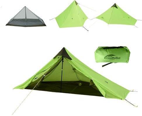 Windhike Ultraleicht Zelt 0,92kg, Ohne Stangen 1 Personen Trekkingzelt | PU5000mm Wasserdicht & Winddicht, Doppelschicht Firstzelt, Einfach Aufzubauen, Gut Belüftet,für Wandern Backpacking