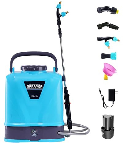 Pulverizador eléctrico portátil de 10 l, pulverizador eléctrico con lanza telescópica, autonomía de 300 min, arnés + 5 boquillas, 2000 mAh,pulverizador de espalda recargable, ideal para céspedes