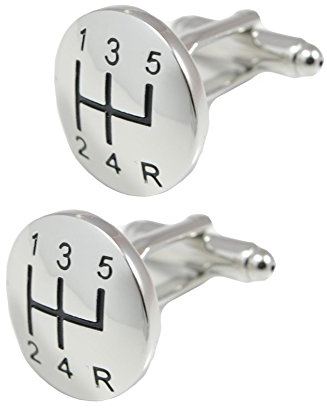 COLLAR AND CUFFS LONDON Gemelli Camicia Uomo Auto - con Scatola - Leva del Cambio - per Gli Appassionati di Auto - Ottone - Argento Colorato - Circolare - Un Paio