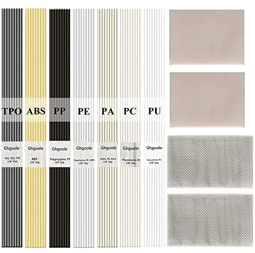 56 Stück Kunststoff-Schweißstäbe,Kunststoff schweißdraht 13(PP ABS PU PE TPO PA PC) Schweißstäben mit Patchnetz,Schleifpapier Verwendung mit Kunststoffschweißset für Kunststoff Schweißreparatur