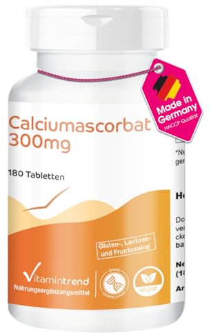 Vitamina C 300mg - 180 compresse - Ascorbato di Calcio - Per 6 mesi - Vegan - Vitamina C tamponata | Vitamintrend®