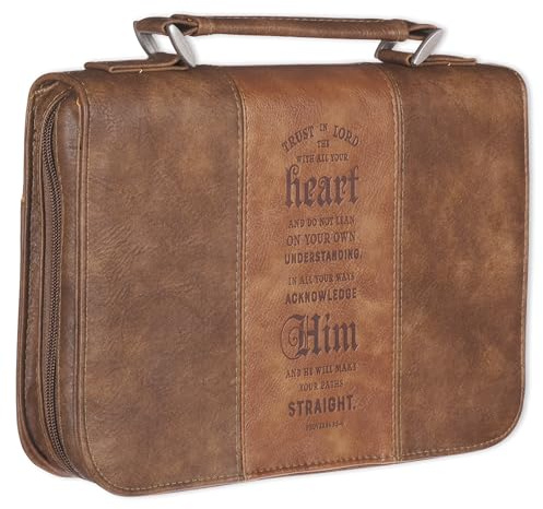 Christian Art Gifts Braune Bibelhülle aus Kunstleder | Trust in The Lord – Sprichwörter 3:5-6 zweifarbige Platte | Große Bibelhülle Buchhülle für Herren/Damen