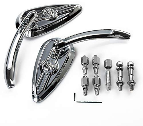 Coppia Specchietti Retrovisori Specchi Moto Custom Cromo Adattatori DX+SX