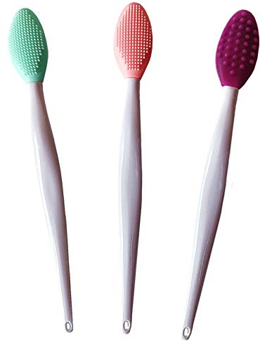 3 Pcs Lip Scrub Brush,Lip Scrubber Exfoliator,Double-Sided Silicone Lip Brush Tool for Men Women Lip Lightening, Lip Exfoliator Scrubber Tool for Dark Lips