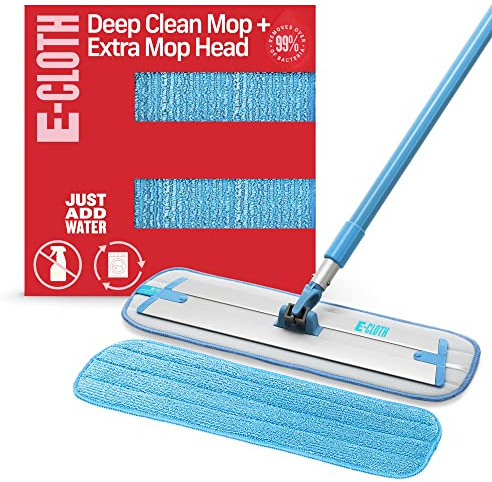 E-Cloth Deep Clean Microfiber Mop - Reusable Mop Pad for Home Cleaning, Hard Floors, Wood, Tile or Laminate, Use Wet for Cleaning or Dry for Dusting, No Refills or Spray Needed, Extra Replacement Head