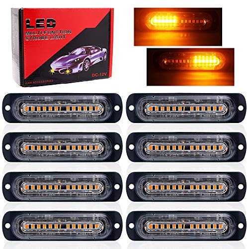 Biqing 8PCS 10 LED Luces Estroboscopicas,12V 24V Luz de Emergencia Luces de Advertencia Precaución Estroboscópico Parachoques Parrilla Cola Cola Luz de trabajo para Caravana Campista Moto Furgoneta