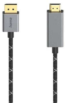 Hama DisplayPort Kabel 4K Ultra HD, DisplayPort Stecker auf HDMI Stecker | Verbindungskabel für Laptop, Alu, PC und Monitor, Beamer, Fernseher, 1,5 m lang, vergoldet, Monitorkabel mit robustem Mantel