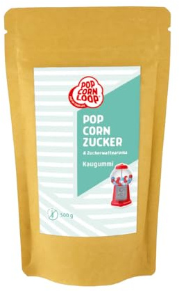 Popcornloop® Popcorn und Zuckerwatte Zucker KAUGUMMI Aroma 500gr perfekt geeignet für Zuckerwatte und Popcorn zum zubereiten Zuhause Süßes Premium Zuckeraroma
