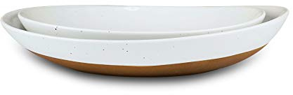Mora Ceramic Large Serving Bowls- Set of 2 Oval Platters for Entertaining. Modern Kitchen Dishes for Dinner, Fruit, Salad, Turkey, etc. Oven, Dishwasher Safe, 55/35 oz, 13.5 / 11.8 - Vanilla White