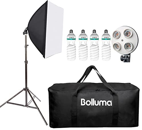 Softbox Fotografie Beleuchtung Kit 20 x 28 Zoll mit 4X 135W 5500K Glühbirnen, 4 in 1 E27 Sockel, Verstellbarer Lampenstand und Tragetasche, kontinuierliche Beleuchtung für Portraits