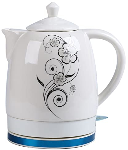 Bouilloire électrique en céramique sans Fil théière, théière-rétro 1.6L pichet, 1500W Eau Rapide pour thé, café, Soupe, Base Amovible à l'avoine, Mise Hors Tension Automatique, Protection cont (B)