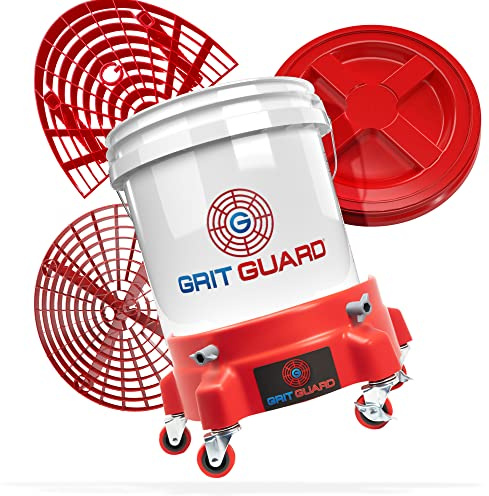 detailmate GRITGUARD Professional Wash Bucket Set | US 3.5 GAL Bucket + Gamma Seal Lid + Grit Guard Dirt Insert + Grit Guard Washboard + Grit Guard Dolly for Bucket | For Hand Washing on the Car