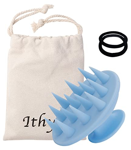 Ithyes Scalp Massager Hair Shampoo Brush with Soft Silicone Bristle, Dandruff Treatment, Head Scrubber Comfortable for All Hair Types of Curly Girls, Women, Men, Pets (Blue)