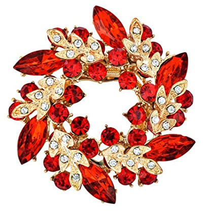 Bling Strass Blume Gold Brosche Pins für Frauen Elegant, Schal Ring Schnalle Clip, Handgefertigte Kostüm Brosche Schmuck für Hochzeitsstrauß (A-Rot)