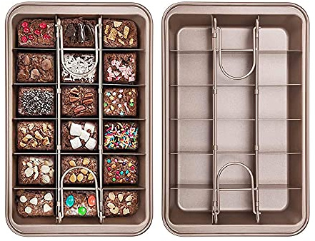 Hniuyun Brownie Pan With Dividers - Non-Stick 18 Pre-Slice Baking Tray, High Carbon Steel Bakeware for Oven, Size 12 X 8 X 2 Inches