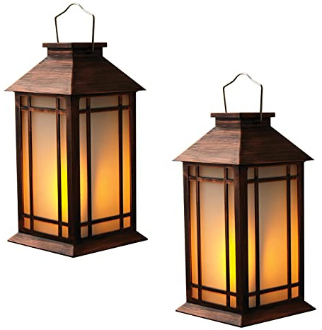 Bdor 2-Pack 13 Vintage Candle Lantern with Led Flameless Candle (6hr Timer) - IP65 Waterproof Battery Powered - Outdoor Patio Hanging Lanterns Decorative Tabletop Lanterns