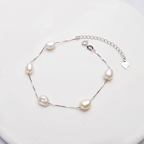 CHABER Pulsera De Perlas Barrocas Naturales De Plata De Ley 925 Auténtica, Joyería De Perlas De Agua Dulce De 6-7mm para Mujer