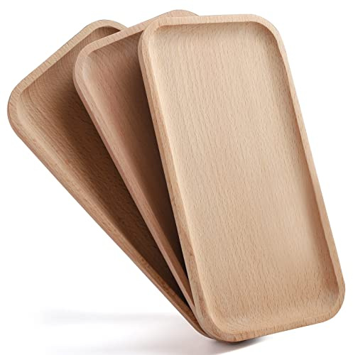 zeeooil Servierplatte aus Holz, 3 Stück, 24,8 cm, rechteckig, Serviertablett aus Holz, Charcuterie-Bretter, massiver natürlicher Teller für Gemüse, Obst, Charcuterie, Sushi und Snacks