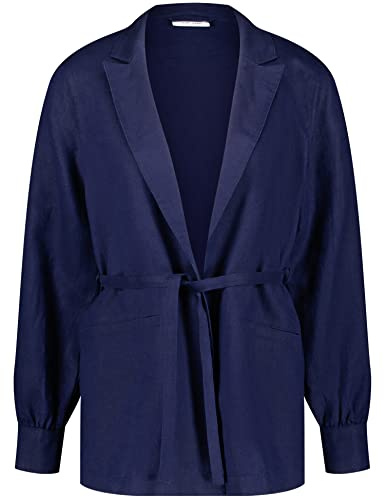 Gerry Weber Damen Lässiger Leinenblazer mit Taillenband Langarm, Manschetten, mit Schlitz unifarben Blueberry 42