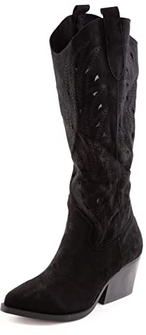 Toocool Stivali donna texani scamosciati traforati cowboy western X1126-05 [37,nero]