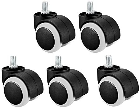 QUARKZMAN M10x14mm Girevole Rotella Ruote x 5pz PU Ruota doppia Ruota Filettata Stelo per Carrelli, Sedia e Valige, [Bianco]