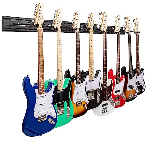 STRICH Guitar Wall Mount Hangers for Multiple Guitars, Holds 8 Guitars, Strong Aluminum Metal Guitar Stand Rack Bass Holder, Adjustable Instruments Display Set, SMH-08A