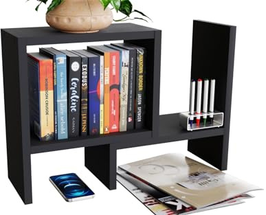 ComfortCove Schreibtisch Bücherregal, Küchenregal, Schwarz | Freistehender Schreibtisch Organizer, Schreibtischregal, Aufsatzregal für Schreibtisch, Bücherregal, Küchen Organizer