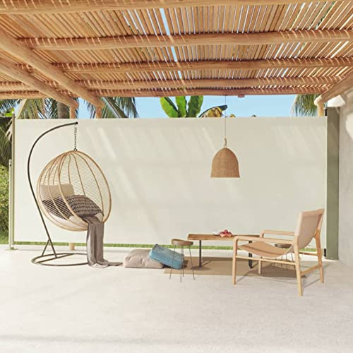 Homgoday Tenda Laterale Retrattile per Patio 220x600 cm Crema, Tenda Paravento Laterale da Esterno, Tende per Gazebo Laterali, Tenda da Sole Retrattile, Tendone Balcone, Tenda da Esterni per Privacy